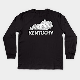 Mandala art map of Kentucky with text in white Kids Long Sleeve T-Shirt